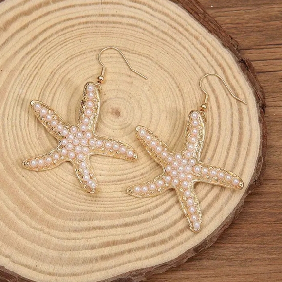 LAST ONE! new! Vintage-style Hanging Earrings with Faux Pearls  Starfish. Large. - Picture 6 of 6